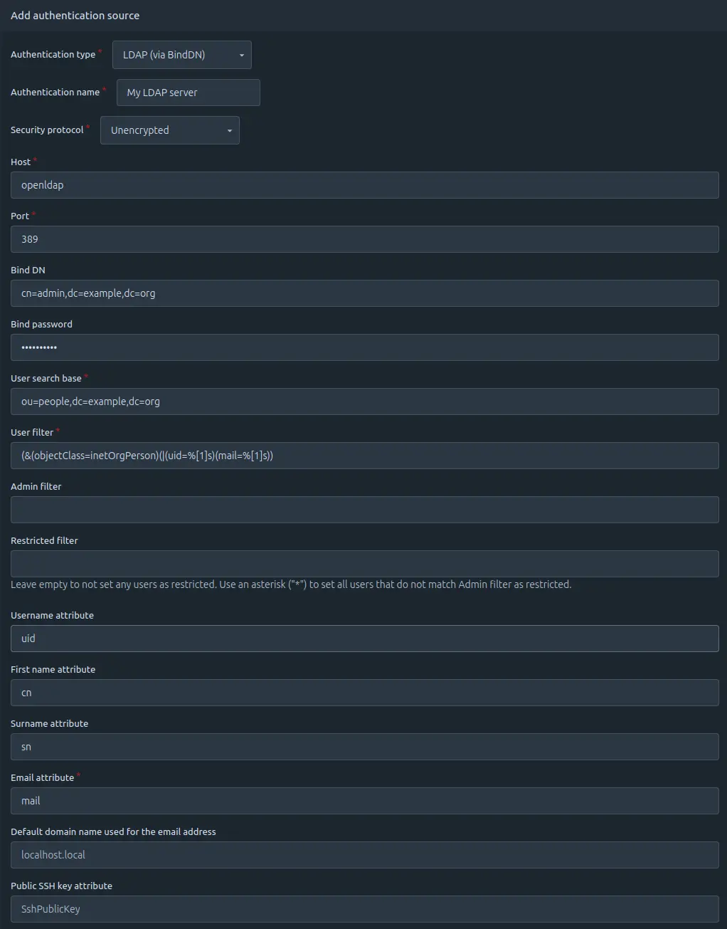 Forgejo LDAP authentication configuration