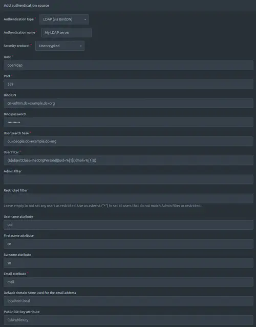 Forgejo LDAP authentication configuration