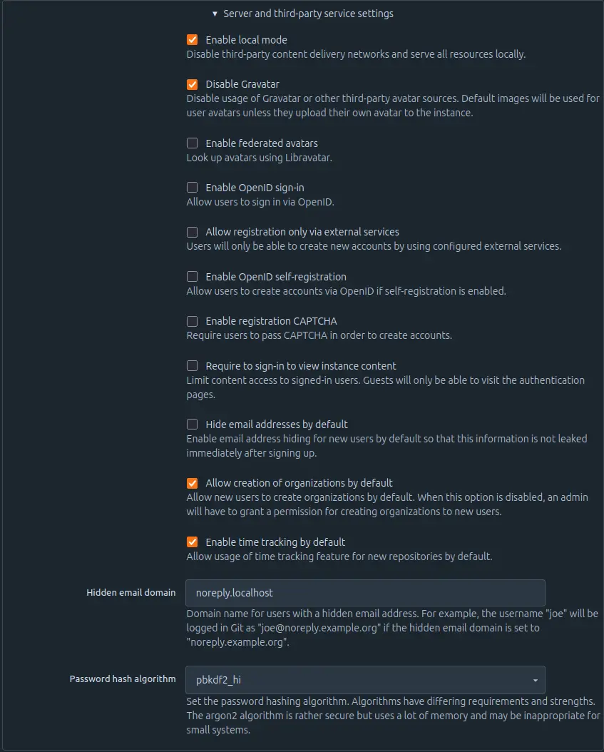 Server and third-party service settings