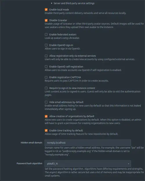 Server and third-party service settings